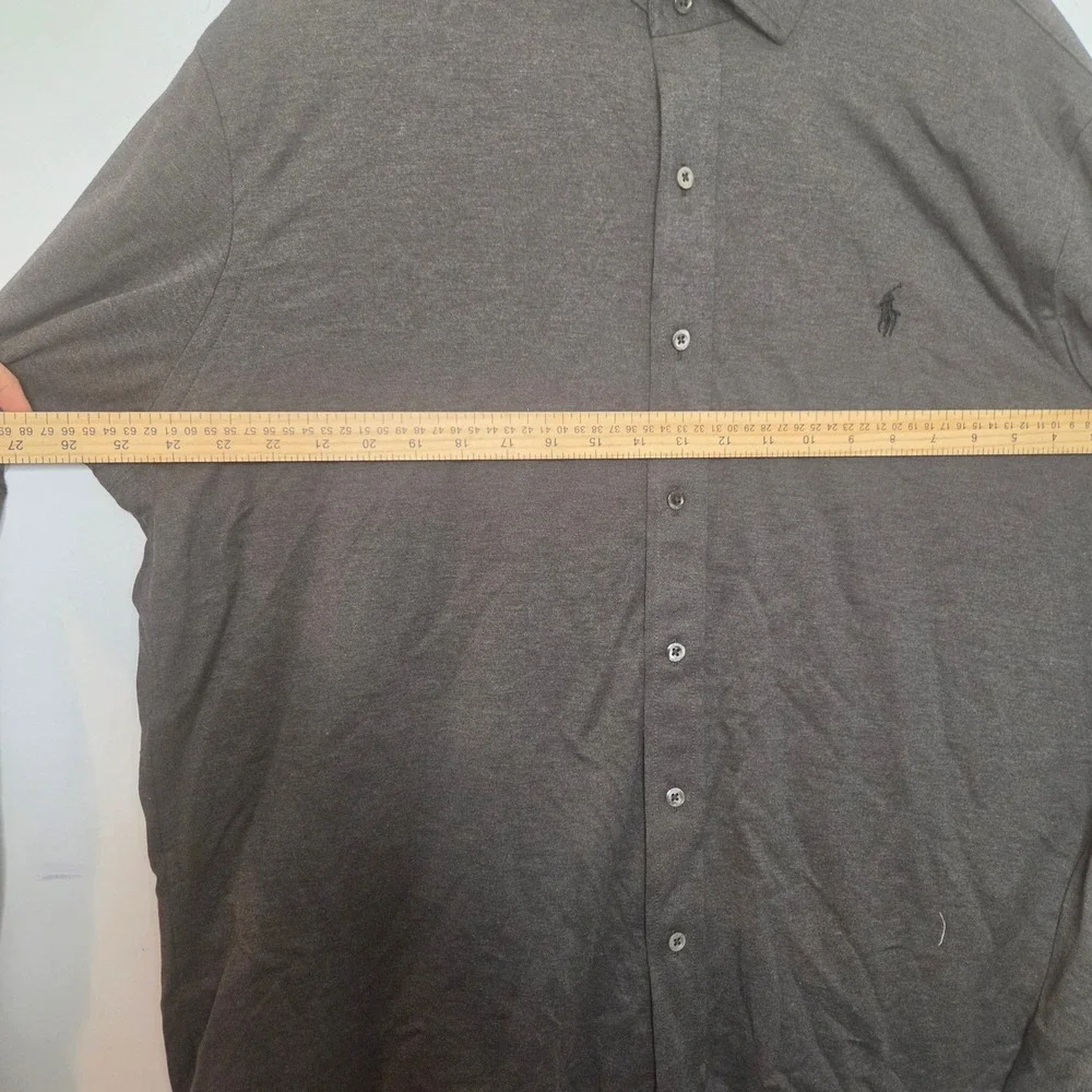 Polo‎ Ralph Lauren Mens XXL Knit Dress Shirt Charcoal Grey Long Sleeve Pony Logo